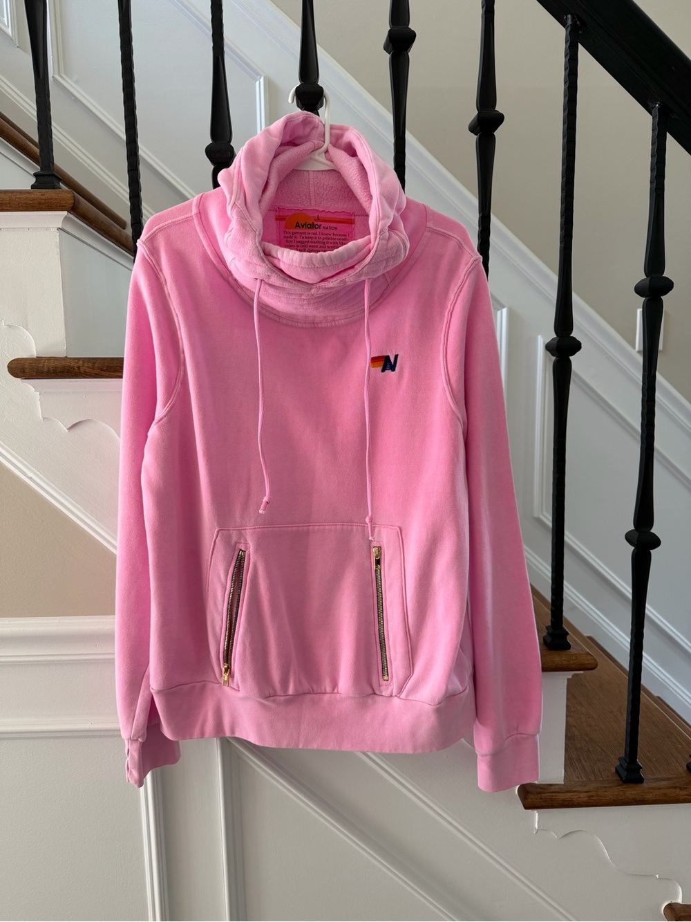 Aviator Nation Pink Cowl Neck Pullover with Zip Pockets